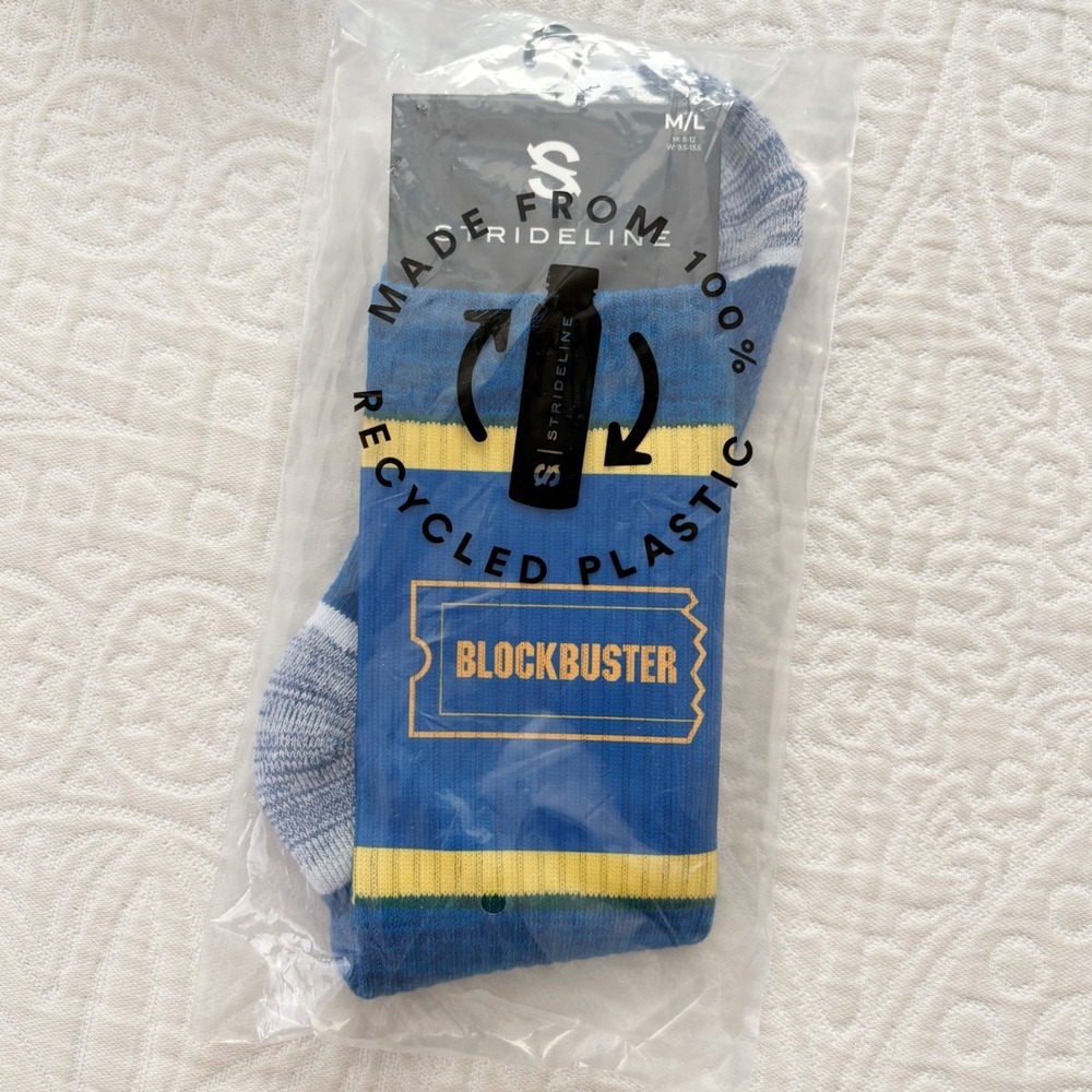 Blockbuster Blue‎ Yellow Ticket Logo Crew Socks Sz M/L
